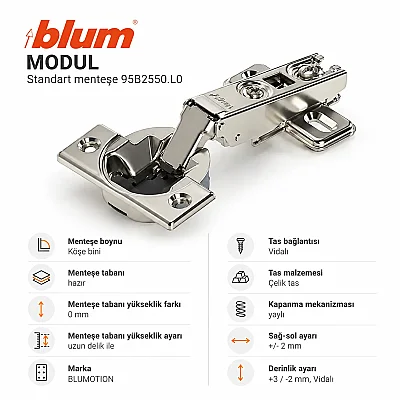 Blum 100° Modül Düz Menteşe + Taban (95B2550.L0MB+P) - 4
