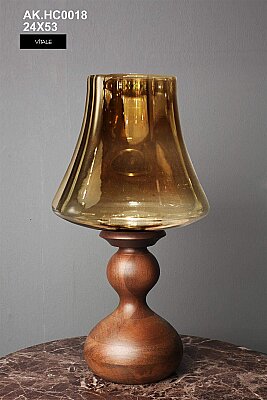 Boğumlu Ahşap Camlı Mumluk Gold Renk 58*30*64 cm (AK.HC0018) - Vitale