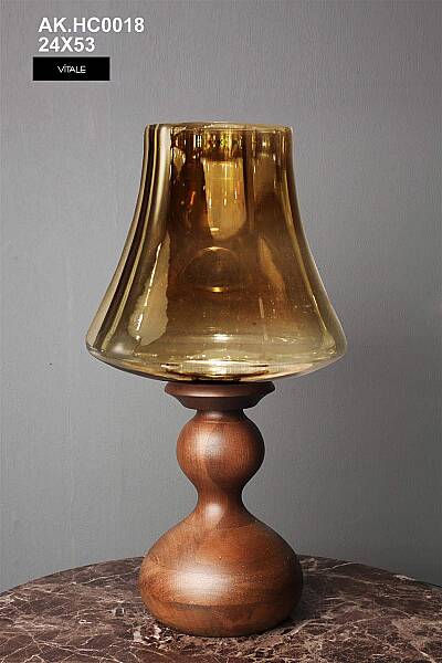 Boğumlu Ahşap Camlı Mumluk Gold Renk 58*30*64 cm (AK.HC0018) - 1