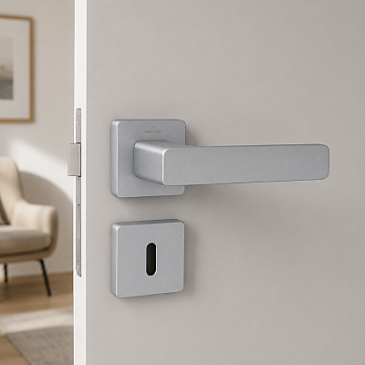 Flat Modeli Kare Rozetli Oda Kapı Kolu Mat Krom (C52189166205) - Çebi