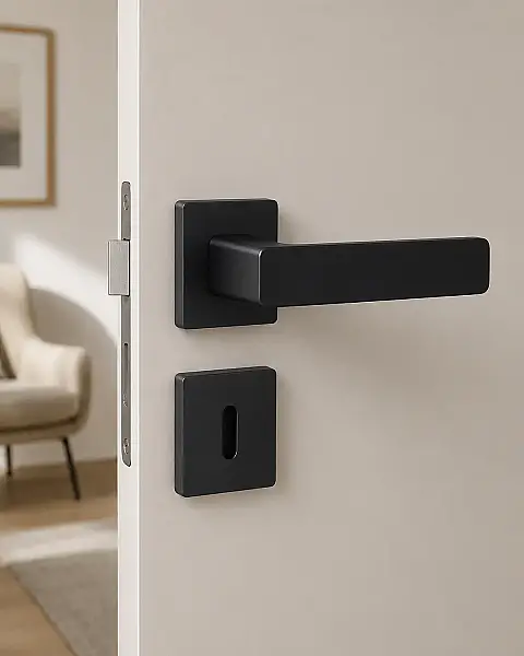 Flat Modeli Kare Rozetli Oda Kapı Kolu Mat Siyah (C52189166224) - 1