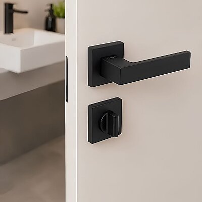 Flat Modeli Kare Rozetli WC Kapı Kolu Mat Siyah (C52189168224) - Çebi