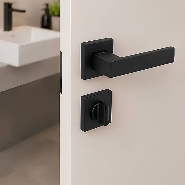 Flat Modeli Kare Rozetli WC Kapı Kolu Mat Siyah (C52189168224) - 1