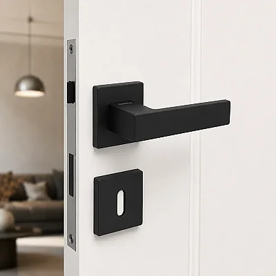 Çebi Flat Modeli Kare Rozetli Oda Kapı Kolu Mat Antrasit (C5218010 PC27) - 1