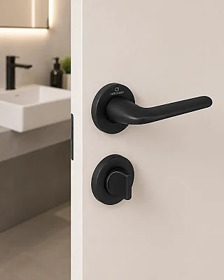 Çebi Leas Modeli Yuvarlak Rozetli Wc Kapı Kolu Mat Siyah (C52699191224) - 1