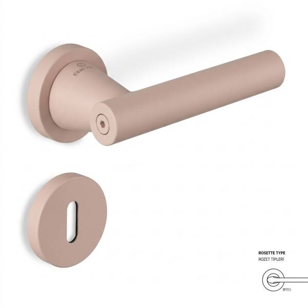 Çebi Pencil Modeli Yuvarlak Rozetli Oda Kapı Kolu Rose Renk (C52919189213) - 1