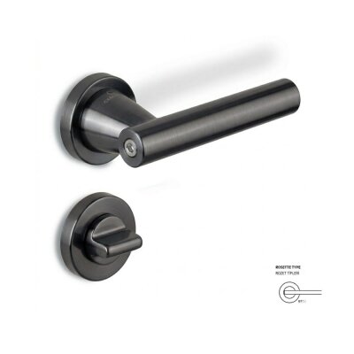 Çebi Pencil Modeli Yuvarlak Rozetli WC Kapı Kolu Mat Antrasit Renk (C52919191227) - Çebi