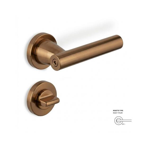 Pencil Modeli Yuvarlak Rozetli WC Kapı Kolu Metalik Bronz (C52919191229) - 1