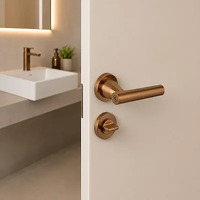 Pencil Modeli Yuvarlak Rozetli WC Kapı Kolu Metalik Bronz (C52919191229) - 1