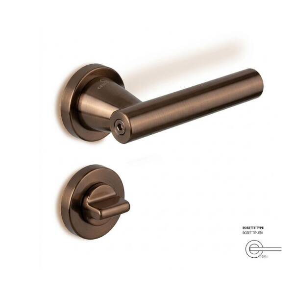 Çebi Pencil Modeli Yuvarlak Rozetli WC Kapı Kolu Metalik Kahve (C5291010 PC36) - 2
