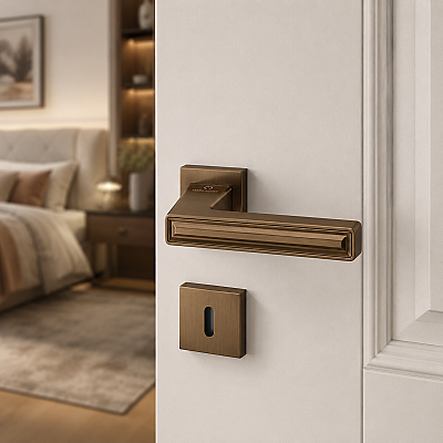 Çebi Grove Modeli Kare Rozetli Oda Kapı Kolu Metalik Bronz (C52949166229) - Çebi