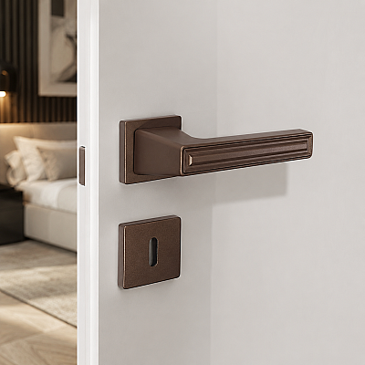 Çebi Grove Modeli Kare Rozetli Oda Kapı Kolu Metalik Bronz (C52949166229) - Çebi