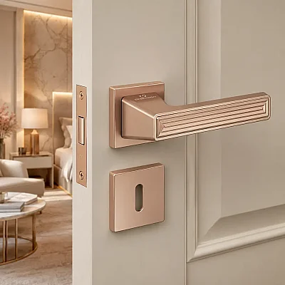 Çebi Stria Modeli Kare Rozetli Oda Kapı Kolu Rose Renk (C52959166213) - 1