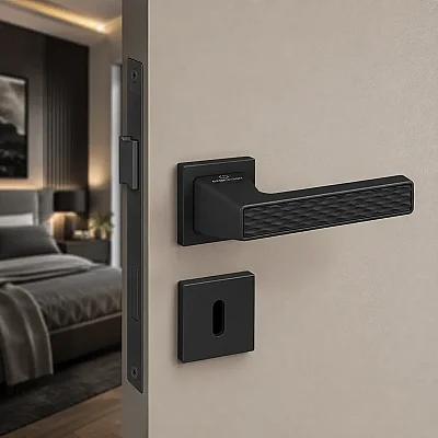 Çebi Wave Modeli Kare Rozetli Oda Kapı Kolu Mat Siyah (C52969166224) - 1
