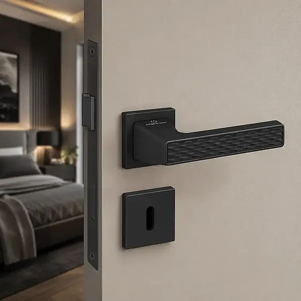 Çebi Wave Modeli Kare Rozetli Oda Kapı Kolu Mat Siyah (C52969166224) - 1