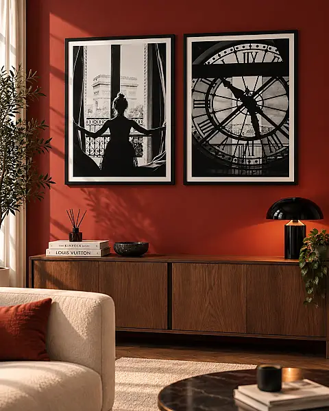 Kadın ve Saat Temalı Cam Baskı Çerçeveli 40X60 2li Set (DZ-CT656) - 1