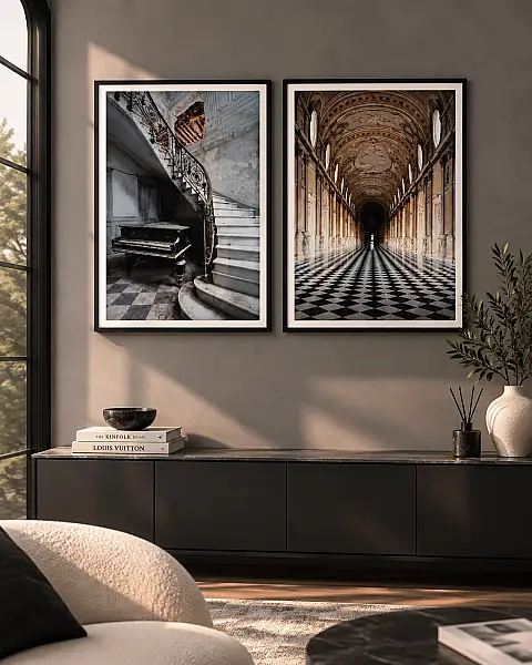 Barok Mimari ve Tarihi Koridor Cam Baskı Çerçeveli 40x60 cm 2li Set (DZ-CT669) - 1