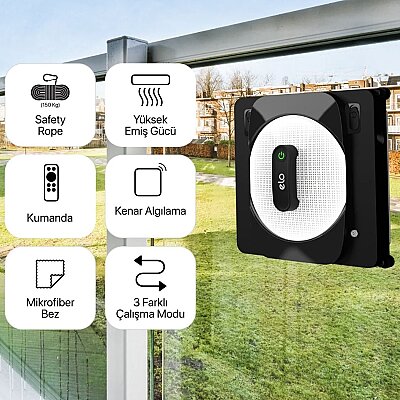 Cam Silme Robotu (Elo) | Kumandalı, Mobil Kontrol, Ultra Sessiz, 4 Sensör, Su Püskürtmeli (X8681) - 4