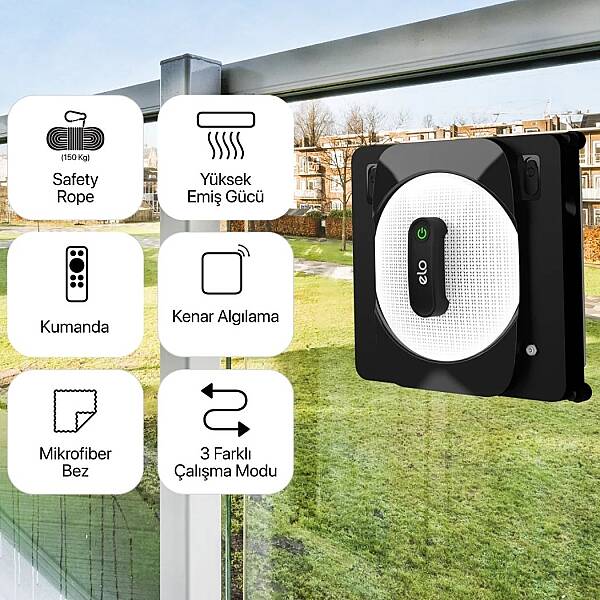 Cam Silme Robotu (Elo) | Kumandalı, Mobil Kontrol, Ultra Sessiz, 4 Sensör, Su Püskürtmeli (X8681) - 4