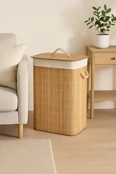 Casalinda Naturel Diktörgen Bambu Katlanır 72Lt Kirli Çamaşır Sepeti (CL-6020) - 1