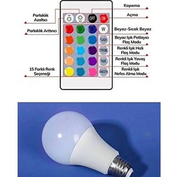 RGB Uzaktan Kumandalı Led Ampul 9W 850L (180345-CT-4058) - 4