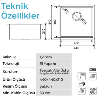 Crauf 4'Lü Set Stella 4444 Inox Eviye + Lusso 4030 Çelik Armatür + Kesme Tahtası + Tel Izgara - 5