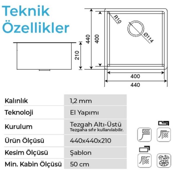Crauf 4'Lü Set Stella 4444 Inox Eviye + Lusso 4030 Çelik Armatür + Kesme Tahtası + Tel Izgara - 5