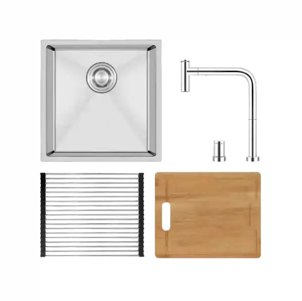 Crauf 4'Lü Set Stella 4444 Inox Eviye + Lusso 4030 Çelik Armatür + Kesme Tahtası + Tel Izgara - 2