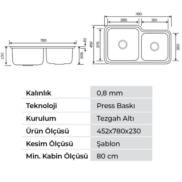 Crauf Lavello 3078 Mat Inox İkiz Eviye (537.1421.3078.24) - 2
