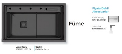 Crauf Lusso 1055 Pvd Eviye Takım Füme Renk (531.1422.1055.24) - 2