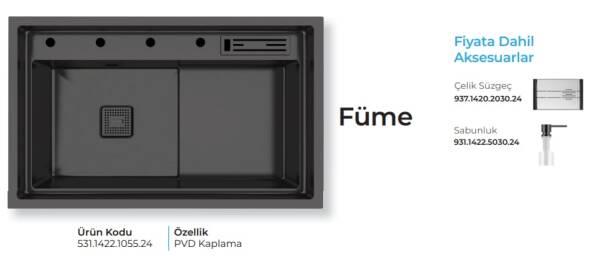 Crauf Lusso 1055 Pvd Eviye Takım Füme Renk (531.1422.1055.24) - 2