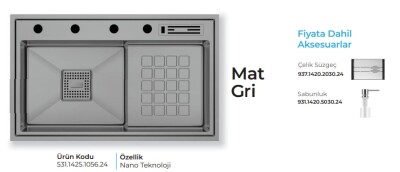 Crauf Lusso 1056 Eviye Takımı Mat Gri Renk (531.1425.1056.24) - 2