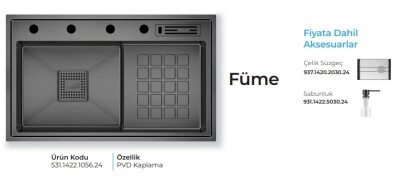 Crauf Lusso 1056 Pvd Eviye Takımı Füme Renk (531.1422.1056.24) - 2