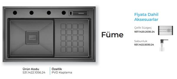 Crauf Lusso 1056 Pvd Eviye Takımı Füme Renk (531.1422.1056.24) - 2