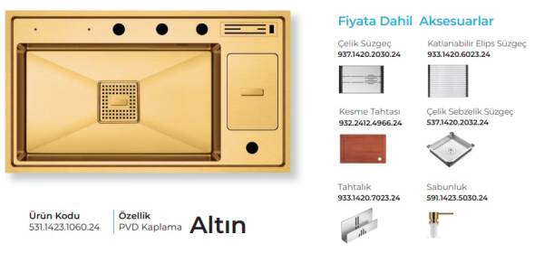 Crauf Lusso 1060 Pvd Eviye Takım Altın Renk (531.1423.1060.24) - 2