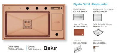 Crauf Lusso 1060 Pvd Eviye Takım Bakır Renk (531.1424.1060.24) - 2