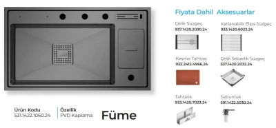 Crauf Lusso 1060 Pvd Eviye Takımı Füme Renk (531.1422.1060.24) - 2