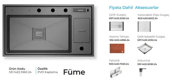 Crauf Lusso 1060 Pvd Eviye Takımı Füme Renk (531.1422.1060.24) - 2