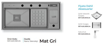 Crauf Lusso 1061 Eviye Takım Mat Gri (531.1425.1061.24) - 2
