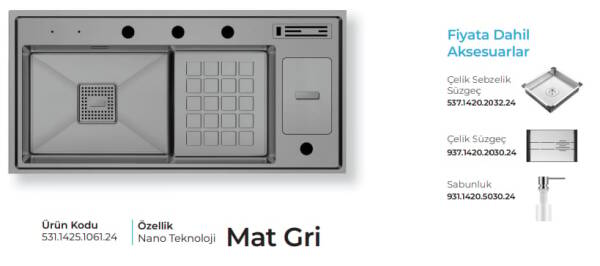 Crauf Lusso 1061 Eviye Takım Mat Gri (531.1425.1061.24) - 2