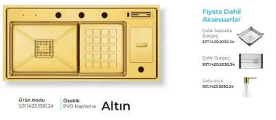 Crauf Lusso 1061 Pvd Eviye Takım Altın Renk (531.1423.1061.24) - 2
