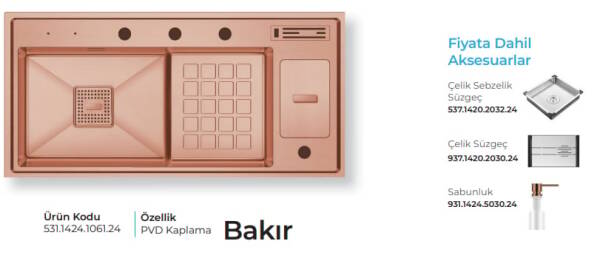 Crauf Lusso 1061 Pvd Eviye Takımı Bakır Renk (531.1424.1061.24) - 2