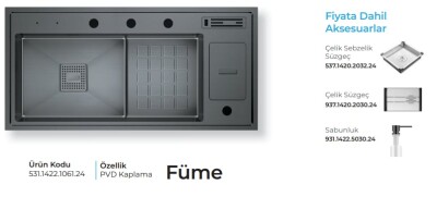 Crauf Lusso 1061 Pvd Eviye Takımı Füme Renk (531.1422.1061.24) - 2