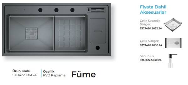 Crauf Lusso 1061 Pvd Eviye Takımı Füme Renk (531.1422.1061.24) - 2