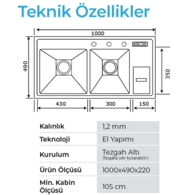Crauf Lusso 1065 Eviye Takım Mat Gri Renk (537.1425.1065.24) - 3