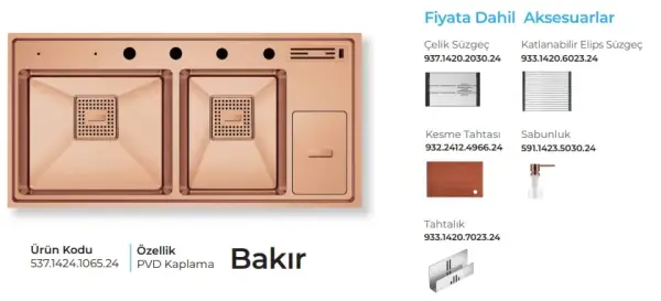 Crauf Lusso 1065 Pvd Eviye Takımı Bakır Renk (537.1424.1065.24) - 2