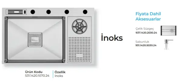 Crauf Lusso 1070 Eviye Takımı Inox Renk (531.1420.1070.24) - 2