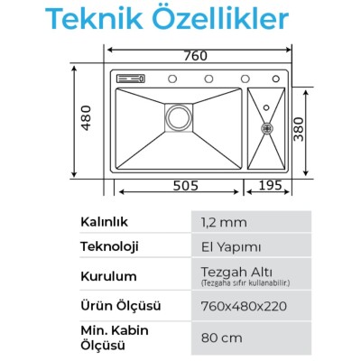 Crauf Lusso 1070 Eviye Takımı Mat Gri Renk (531.1425.1070.24) - 3