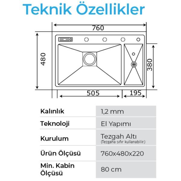 Crauf Lusso 1070 Eviye Takımı Mat Gri Renk (531.1425.1070.24) - 3