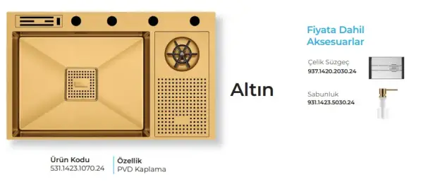 Crauf Lusso 1070 Pvd Eviye Takımı Altın Renk (531.1423.1070.24) - 2